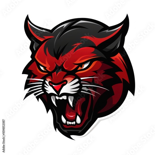 Wallpaper Mural Wild Cat on White Background. Black and Red colors Torontodigital.ca