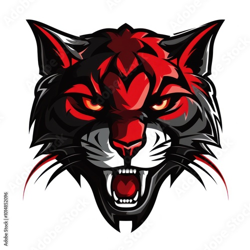 Wallpaper Mural Wild Cat on White Background. Black and Red colors Torontodigital.ca