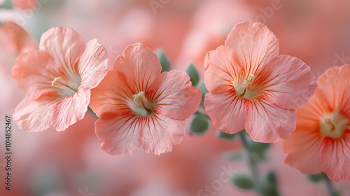 A close-up of pink nemesia blooms a soft, blurred background photo