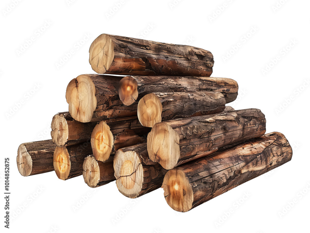 Stacked Natural Logs with Rustic Textures in a Piled Formation Stacked Natural Logs with Rustic Textures in a Piled Formation