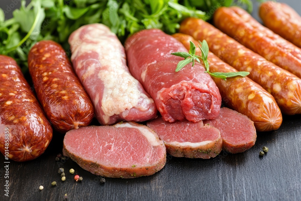 various meat and sausages - generative ai various meat and sausages - generative ai