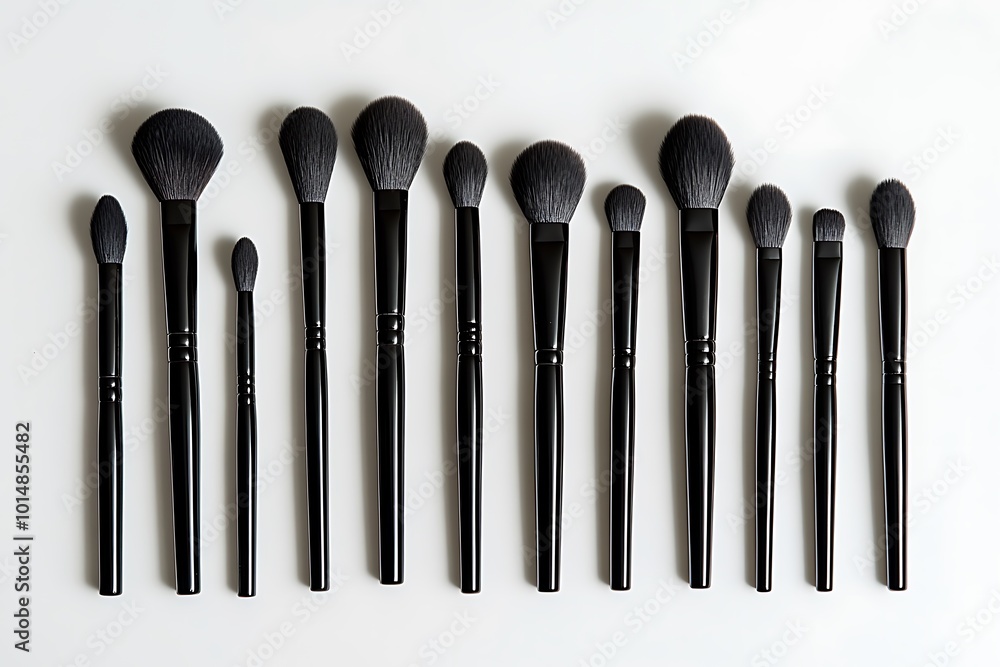 An illustration consisting of a set of brushes for professional make-up. All types of makeup brushes An illustration consisting of a set of brushes for professional make-up. All types of makeup brushes