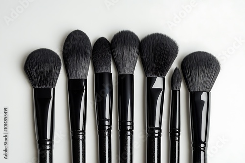 An illustration consisting of a set of brushes for professional make-up. All types of makeup brushes