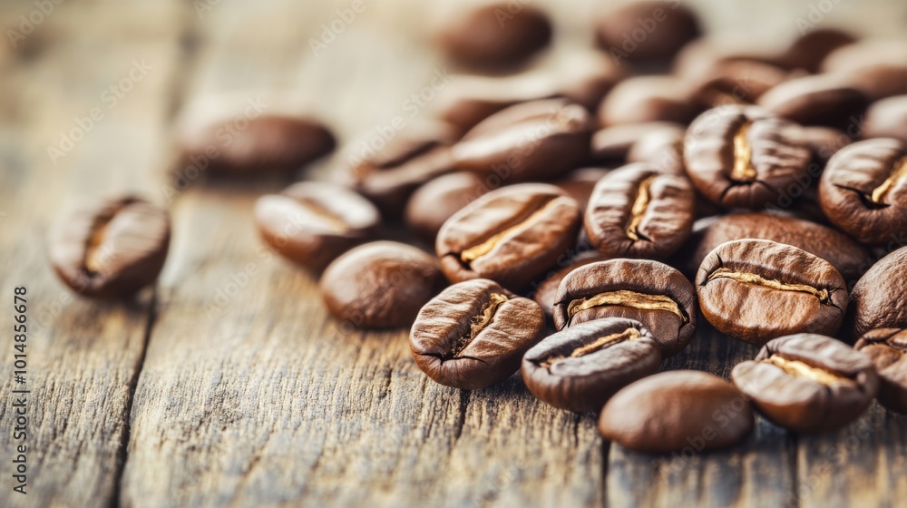 Aromatic Coffee Beans on Rustic Wooden Background Aromatic Coffee Beans on Rustic Wooden Background