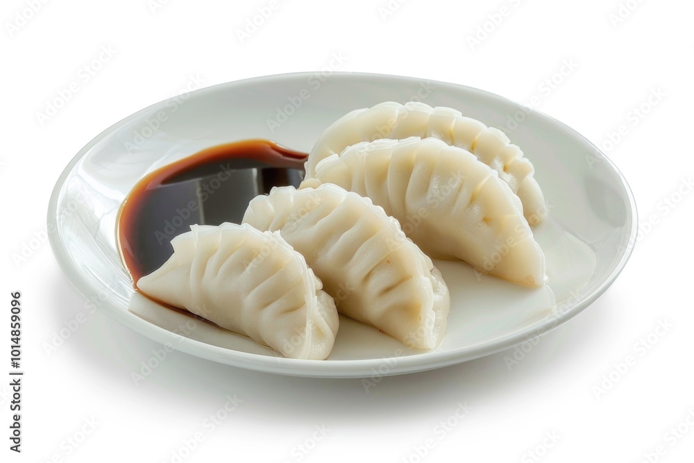 A dish of steaming hot dumplings served with savory sauce, perfect for a comfort meal or special occasion A dish of steaming hot dumplings served with savory sauce, perfect for a comfort meal or special occasion