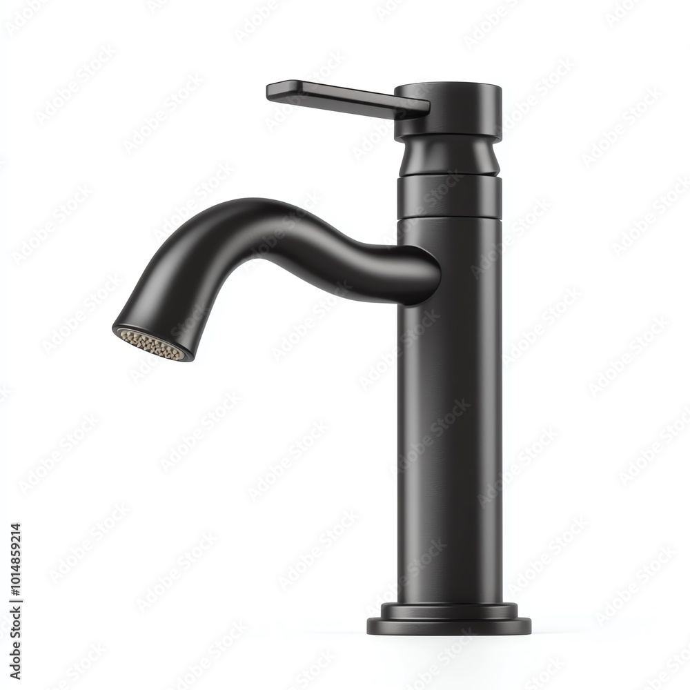 Contemporary black faucet isolated on white background, modern design for kitchen and bathroom use. Contemporary black faucet isolated on white background, modern design for kitchen and bathroom use.