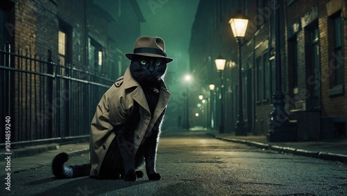 Obraz na płótnie A sleek black cat with green eyes wearing a classic dress w salonie