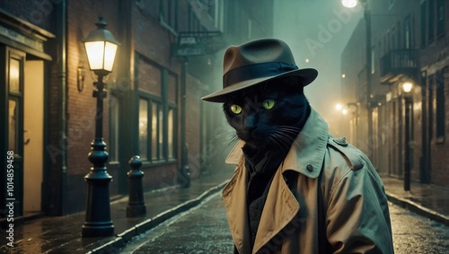 Obraz na płótnie A sleek black cat with green eyes wearing a classic dress w salonie