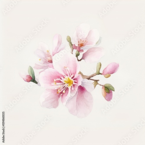 Pink Sakura flower. Watercolor style on white background.