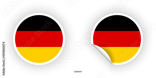 Germany sticker flag in circle shape and circle peeled shape on white background. Germany flag icon in circular form