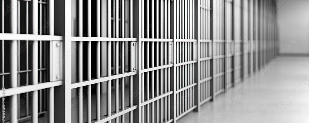 custom made wallpaper toronto digitalA black-and-white image of a jail cell block with heavy metal doors, emphasizing the bleak and unforgiving nature of incarceration