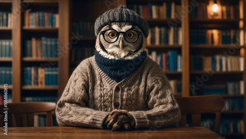 Obraz na płótnie A wise looking owl wearing thick round glasses w salonie