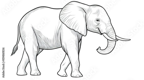 Elegant line art illustration of an elephant on a clean white background. The design features smooth, flowing lines that capture the grace and majesty of the elephant, emphasizing its large ears 