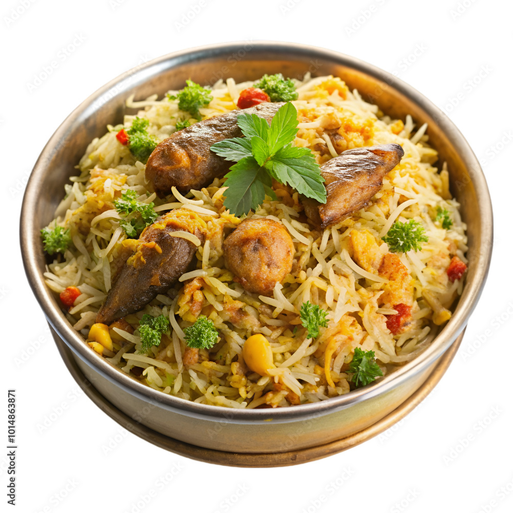 Bowl of biryani with chicken pieces with transparent background Bowl of biryani with chicken pieces with transparent background