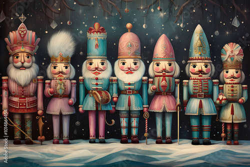 Illustration nutcracker in pastell colors, christmas background, christmas card