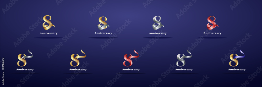 Fototapeta premium Luxury Logo 8th, 8th Elegant years happy anniversary, Creative design template for celebration, birthday, greeting and invitation. Gold color