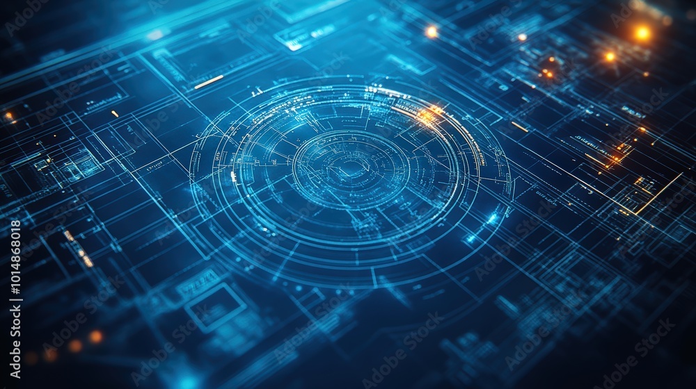 Close-up of a blueprint spread across a work surface, focusing on the fine architectural lines Close-up of a blueprint spread across a work surface, focusing on the fine architectural lines