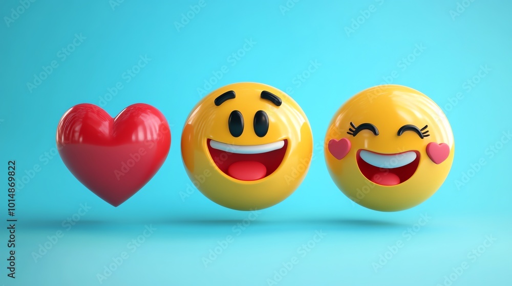 Obraz premium Three 3D emoticons with different expressions.