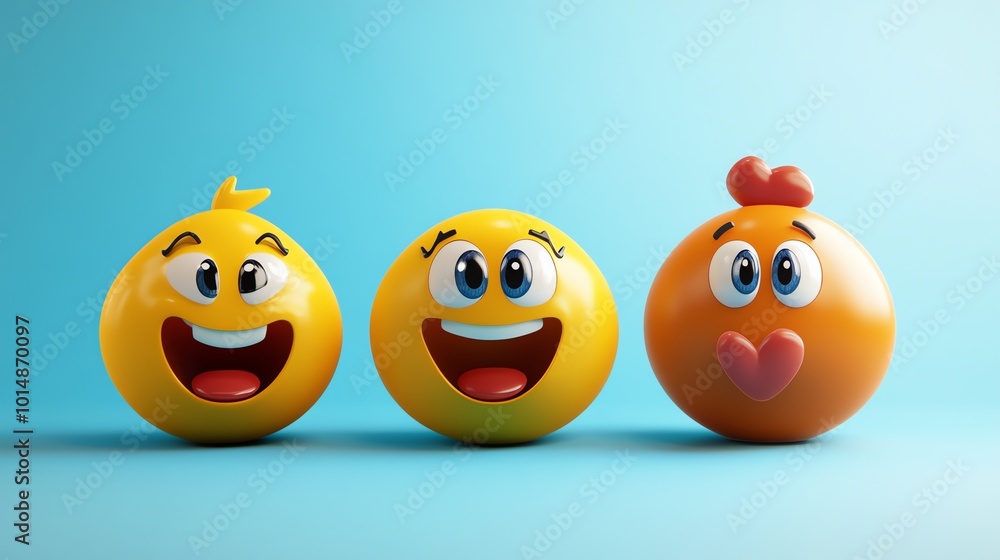 Three 3D emoticons with different expressions. Three 3D emoticons with different expressions.