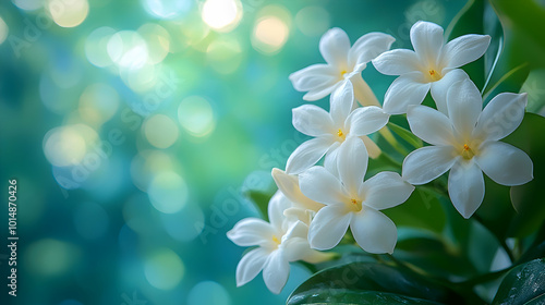 A close-up of stephanotis blooms a soft, blurred background