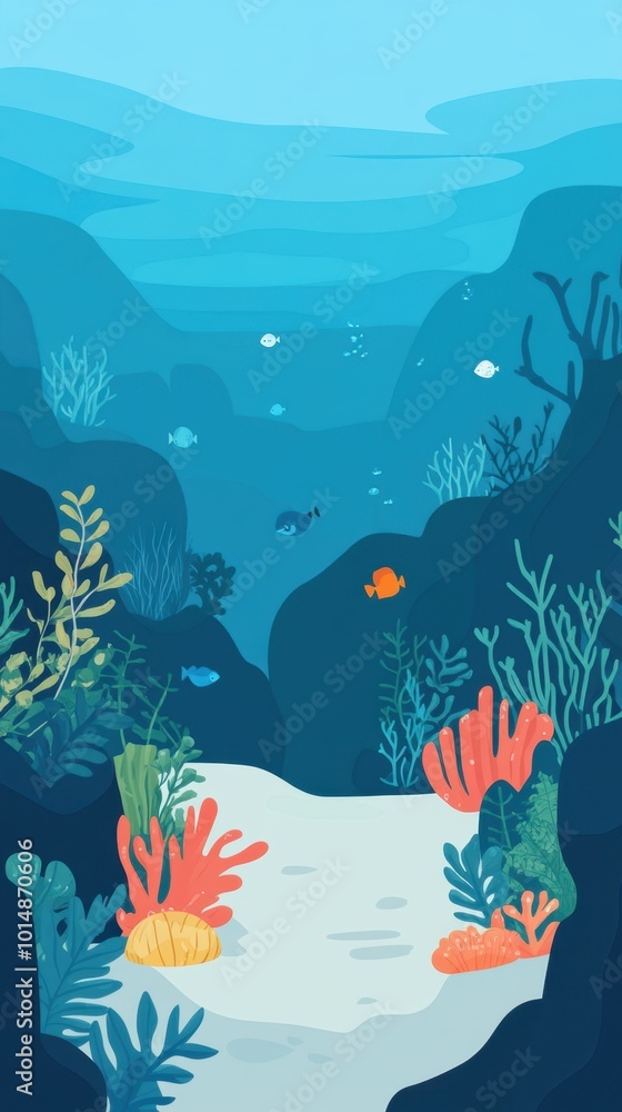 Serenity of the Ocean: Flat Design Marine Scene Serenity of the Ocean: Flat Design Marine Scene