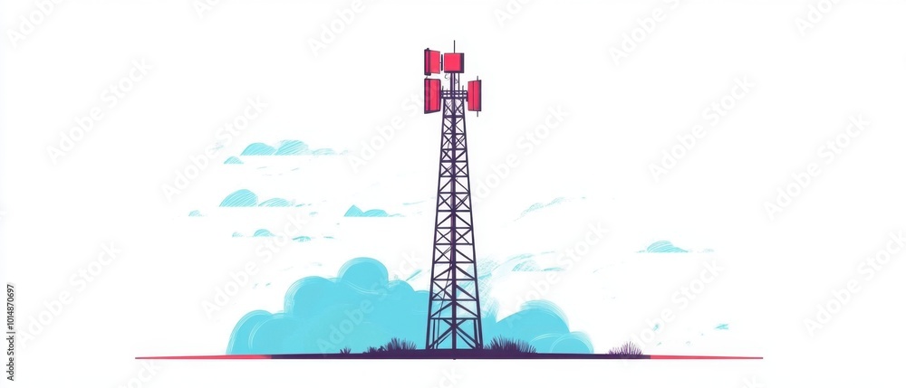 Obraz premium Flat Design Radio Transmission Tower Side View