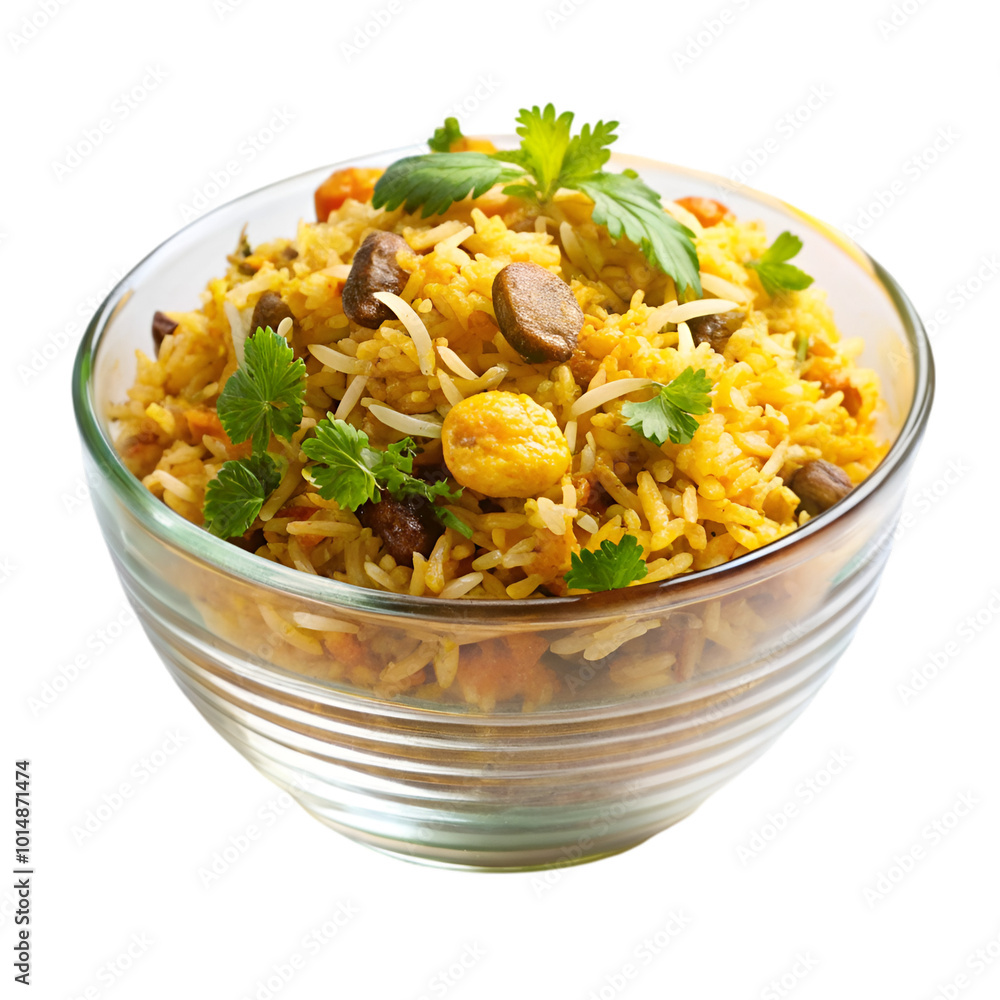 Veg Schezwan Fried Rice on white bowl isolated on transparent background Veg Schezwan Fried Rice on white bowl isolated on transparent background