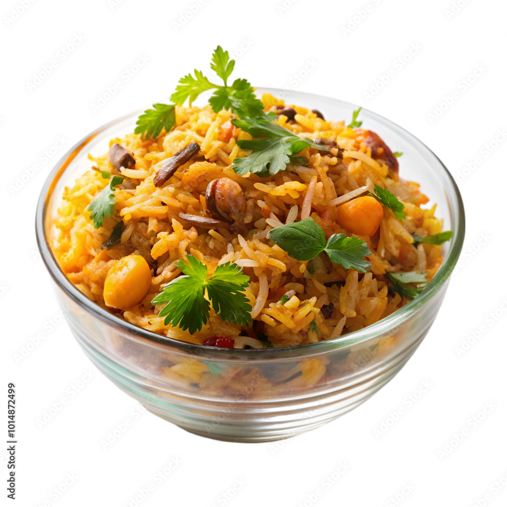 Veg Schezwan Fried Rice on white bowl isolated on transparent background Veg Schezwan Fried Rice on white bowl isolated on transparent background