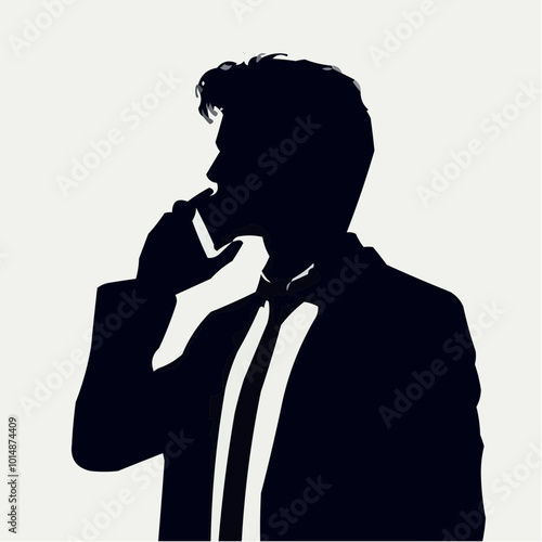 Silhouette of a man in a suit talking on the phone on a light background