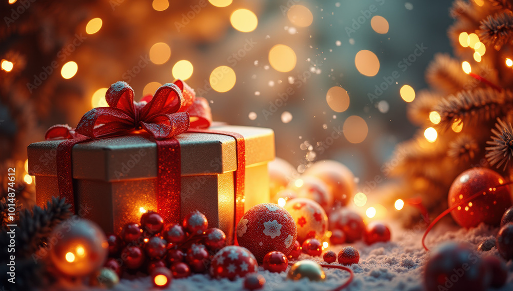 Beautiful Holiday Decor With a Gift Under Glowing Lights Beautiful Holiday Decor With a Gift Under Glowing Lights