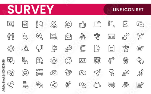 Survey feedback, testimonial, customer thin line icons. For website marketing design, logo, app, template, ui, etc.