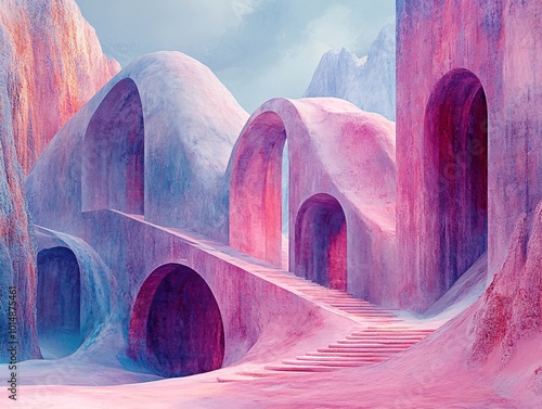 abstract cyborg mountain landscape, fantasy color garden photo