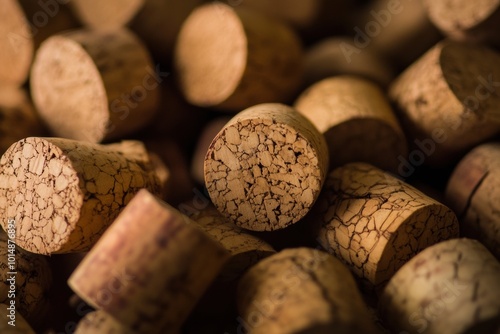 Close-Up of Natural Cork Stoppers on Dark Background