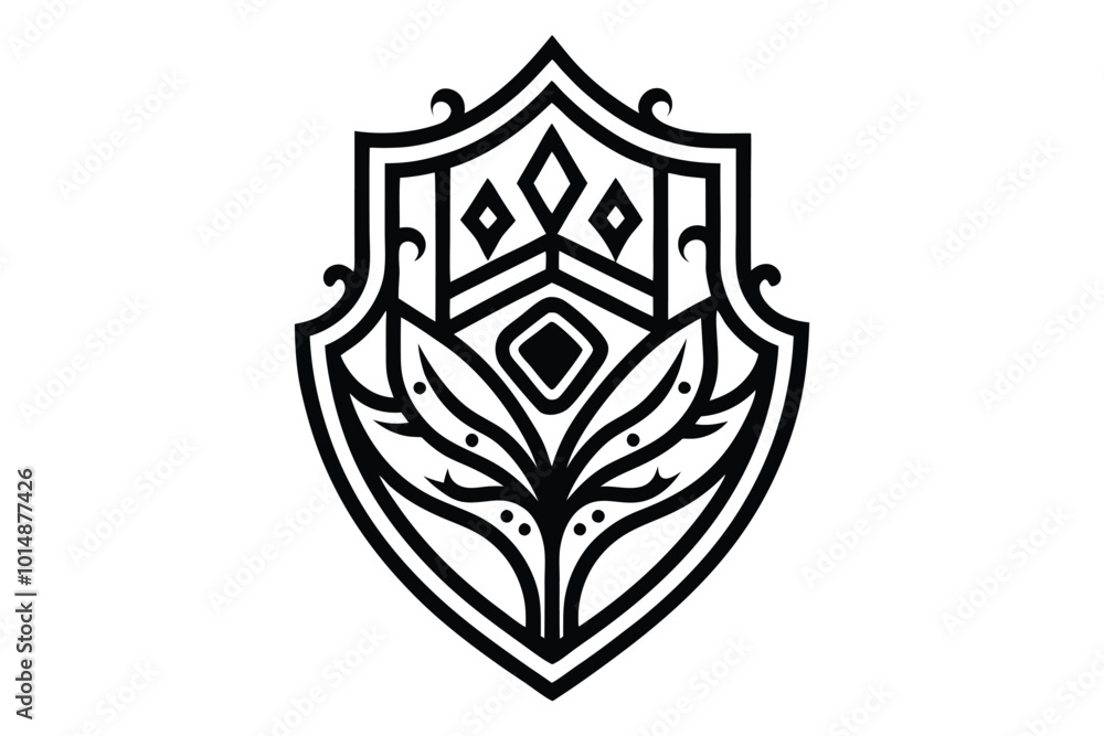 Obraz premium Shield with swords, shield, icon, security, symbol, protection, vector, sign, illustration, badge, emblem, secure, design, metal, safety, silver, button, guard, set, medieval, element, web, glossy, he
