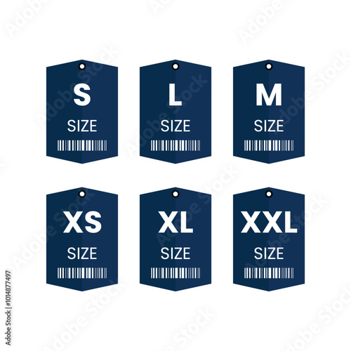 Clothes size label S, M, L, XS, XL and XXL vector