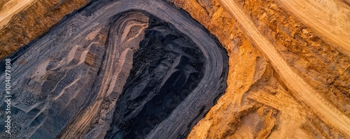 A drone shot of a massive open pit mine, symbolizing the environmental degradation caused by mining and resource extraction photo