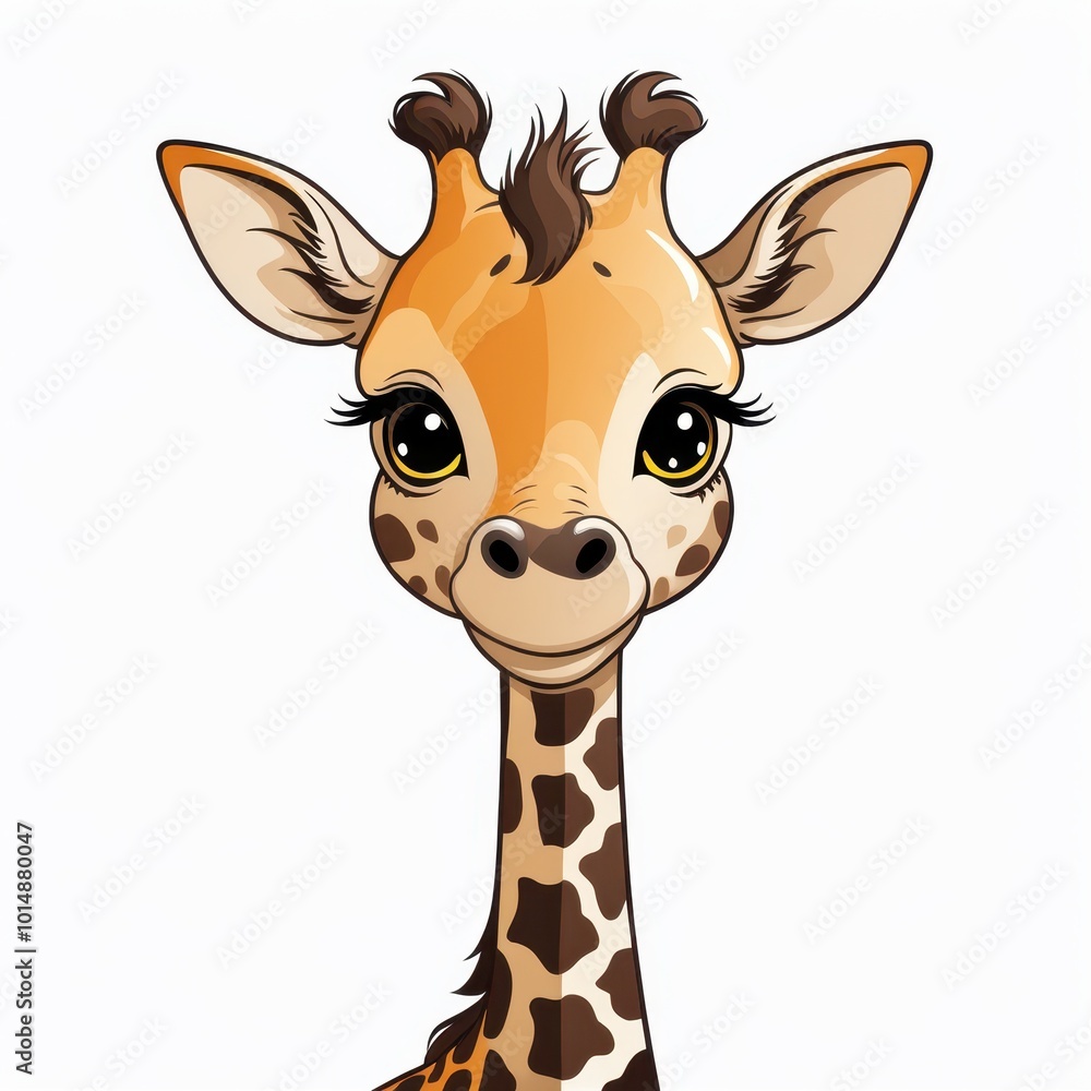 Obraz premium A cute cartoon giraffe with large eyes and a friendly smile.