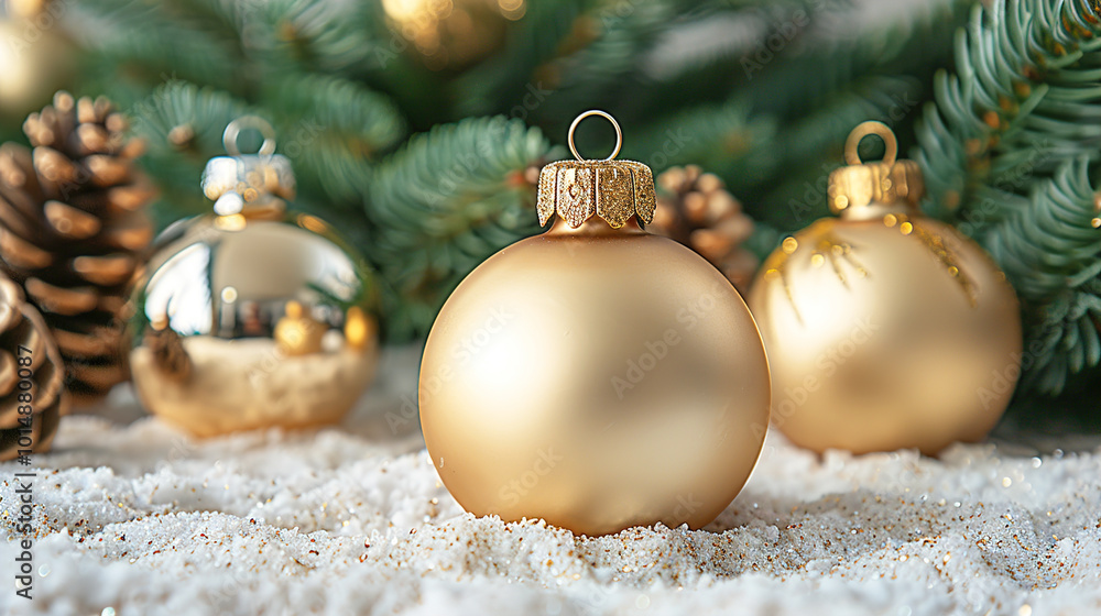 Winter Background with Christmas Glass Ornament and Tree on snow Winter Background with Christmas Glass Ornament and Tree on snow