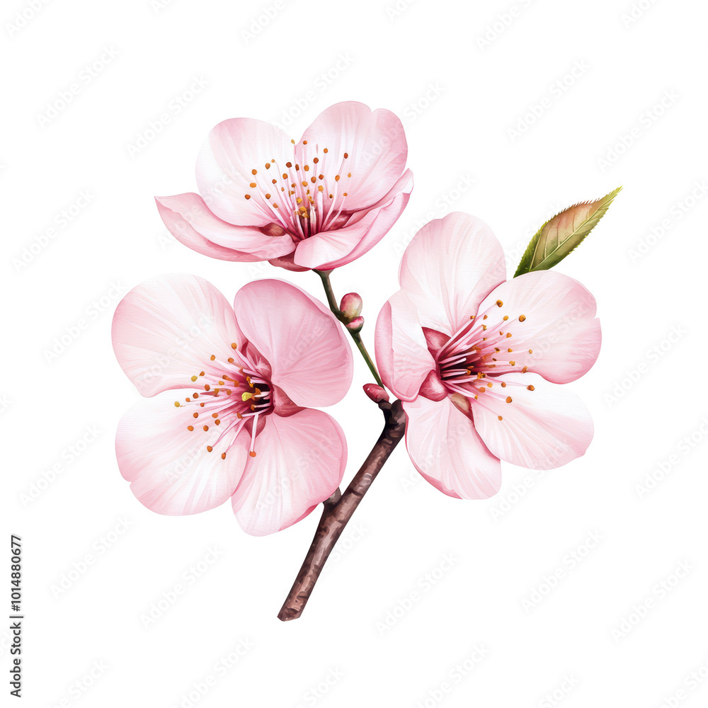 Obraz premium Beautiful cherry blossom branch with pink flowers against isolated on transparent background.