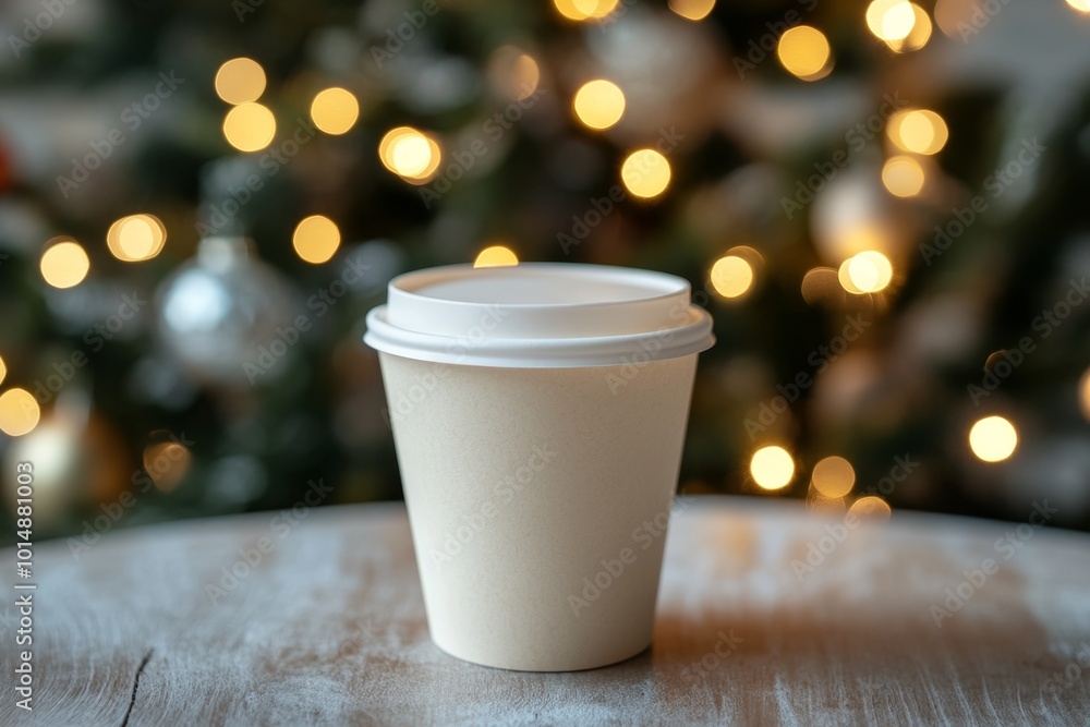 Paper cups with Christmas decoration and copy space for your design. xmas mockup. ai generated Paper cups with Christmas decoration and copy space for your design. xmas mockup. ai generated