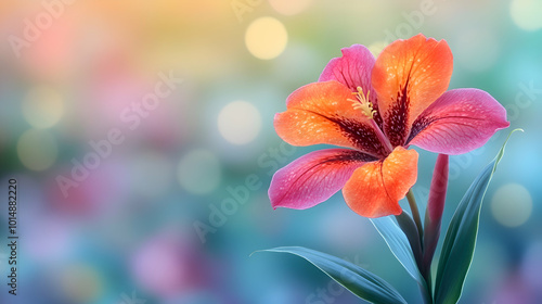 A macro image of a vibrant red canna flower  a blurred soft color background