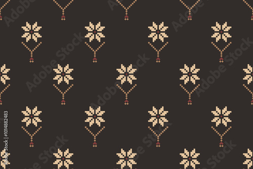 Geometric and cross stitch traditional ethnic pattern.floral pixel art embroidery. Elegance background abstract Aztec seamless pattern for fabric,cloth,dress,carpet,curtain,sarong,batik,wallpaper.