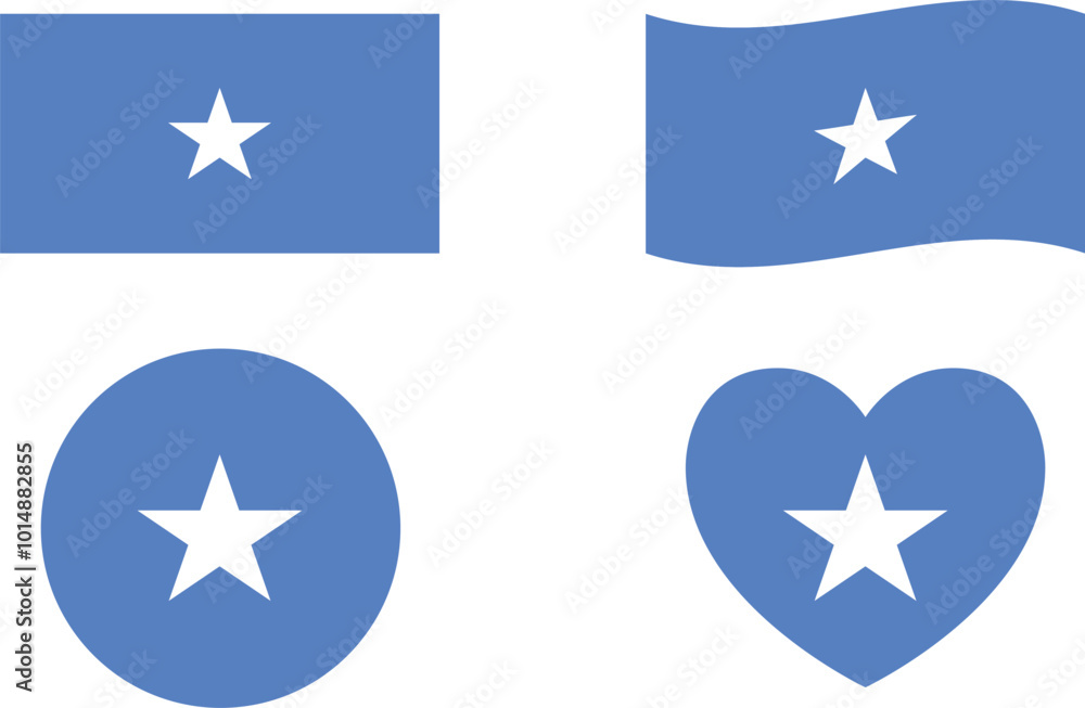 Somalia flags set. Circle icon. waving flag. heart shape icon. Various designs Somalia flags set. Circle icon. waving flag. heart shape icon. Various designs