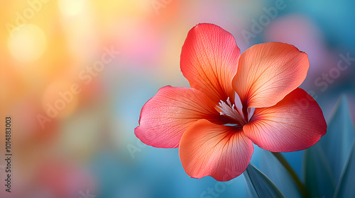 A macro image of a vibrant red canna flower  a blurred soft color background