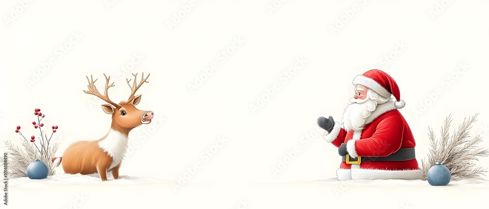 Minimalist Silhouette of Santa Claus with Rudolph the Reindeer in Winter Attire Minimalist Silhouette of Santa Claus with Rudolph the Reindeer in Winter Attire