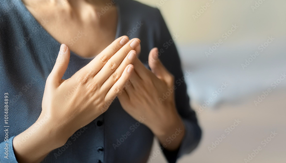 Fototapeta premium Woman doing yoga lotus pose on bed after wake up