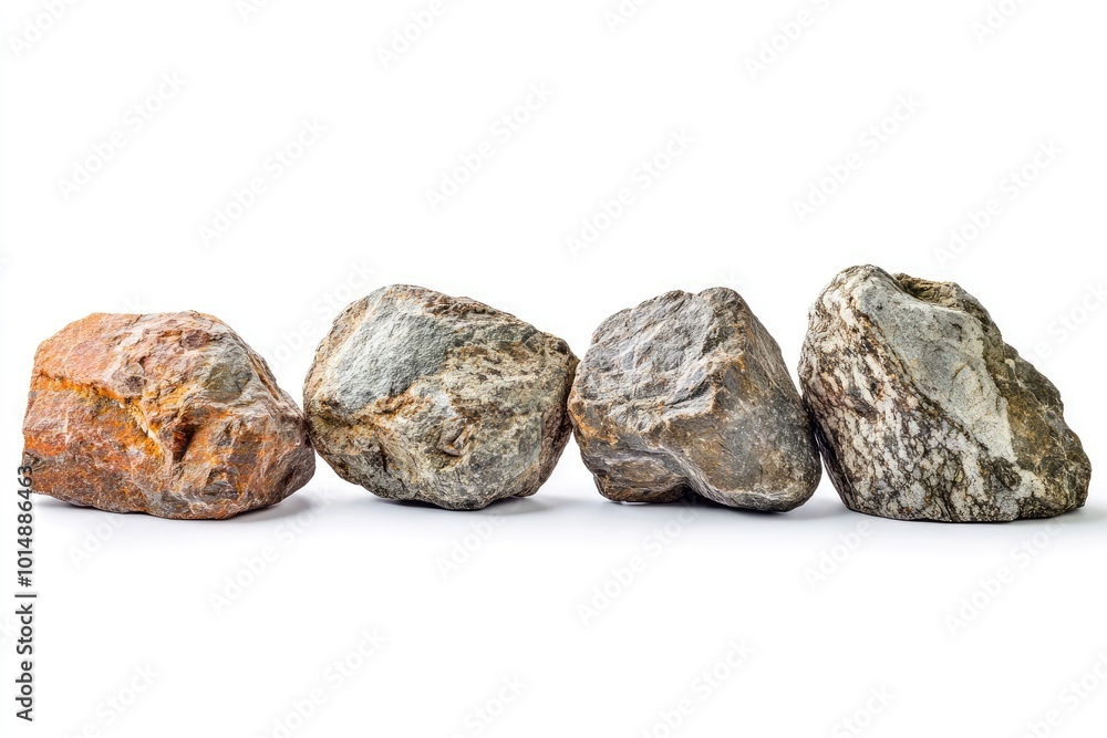 Group of stone isolated on white background - generative ai Group of stone isolated on white background - generative ai