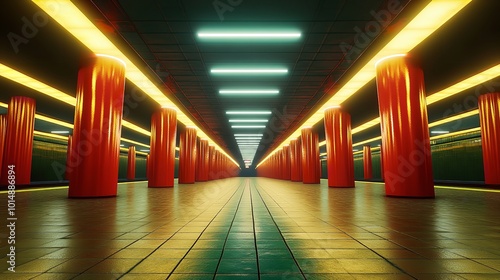 Long Corridor with Furniture in School Building photo