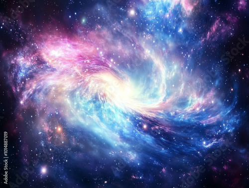 Cosmic Dance: A Vibrant Galaxy Swirling with Colors of Blue and Pink