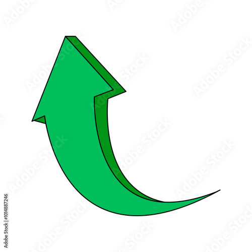Curved graphic with arrow icon. Illustration of an arrow pointing upwards. Counterclockwise direction. single arrow, bottom left hand sign isolated on white background. Vector illustration.